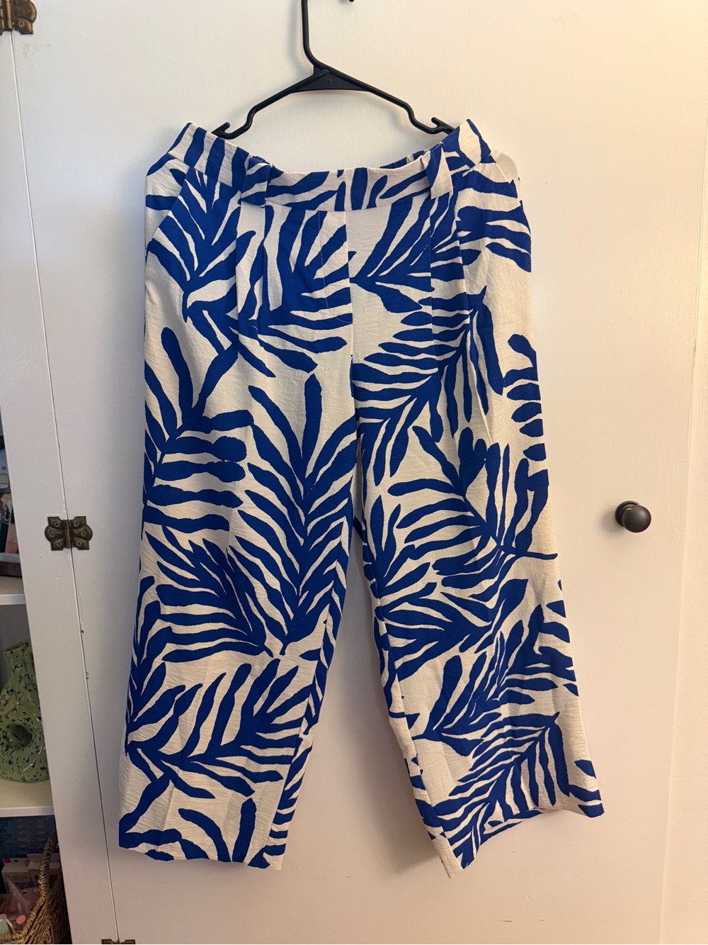 Rachel Zoe Cropped Blue Leaf Print Wide-Leg Pants Medium